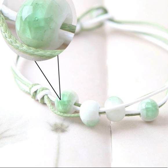 Ceramic Bead Leaf Bracelet BOHO Bolo Cord - Picture 6 of 7